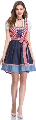 Vista 21 de GloryStar Vestido de cerveza de tirolesa alemana para mujer, disfraz de 3 piezas para el festival de carnaval bávaro del Oktoberfest 2 piezas - azul