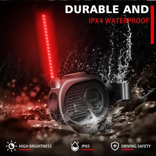 Vista 2 de Luz trasera LED para bicicleta, luz de ciclismo de meteoritos - Múltiples modos, recargable por USB, impermeable, adecuada para la mayoría de postes