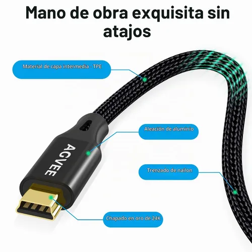 Vista 7 de AGVEE Cable Mini USB de 3.3 pies, USB A duradero a Mini-B de datos y Negro