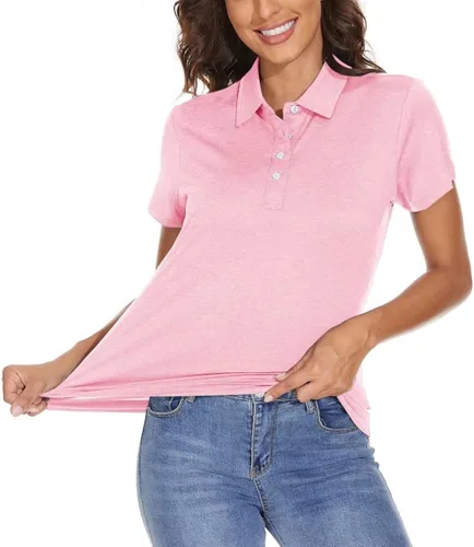 Vista 4 de BIYLACLESEN Polo para mujer de manga corta 4 botones de secado rápido