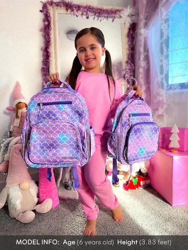 Vista 2 de mibasies - Mochila para niños y niñas, mochila ideal para niños en preescolar y jardín de infantes, Cola de sirena, 9L
