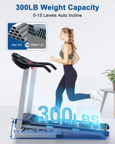 Vista 4 de BORGUSI Cinta de correr con inclinación automática, capacidad de 300 libras, cinta de correr eléctrica plegable de 3.0 HP de hasta 8.5 MPH
