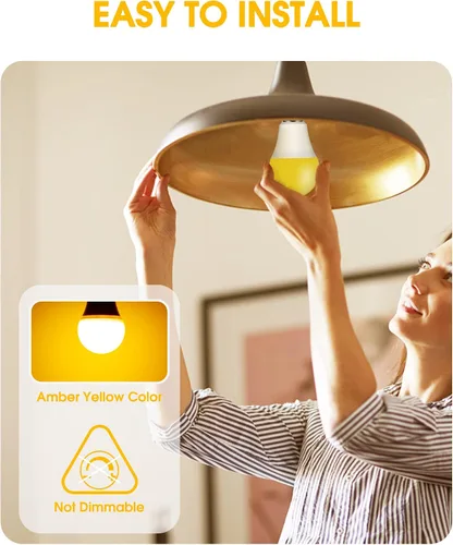 Vista 6 de Bombillas LED amarillas para insectos en el exterior, bombilla LED amarilla A19 para exteriores, equivalente a 60 W, luces amarillas ámbar de 9 W