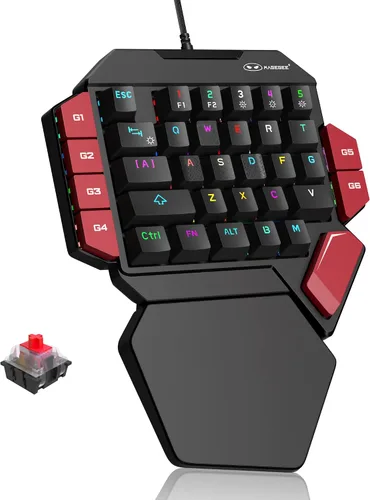 Vista 9 de MageGee Teclado profesional para juegos con una mano, retroiluminación RGB de 35 teclas, mini teclado mecánico con cable con interruptor azul