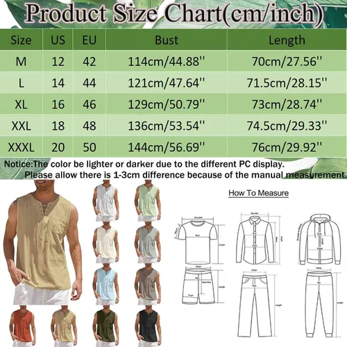 Vista 4 de EELHOE Mens Tank Tops Workout Fashionable Classic Fit Lightweight Cotton Linen Lace Up Sleeveless Shirt Summer Tops Non Iron