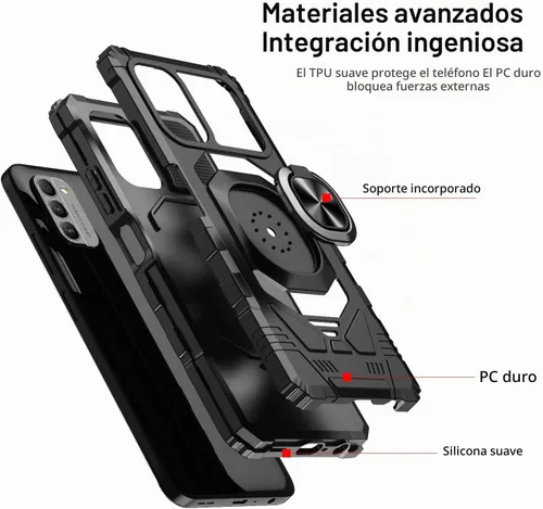 Vista 6 de Funda para Nokia G310 5G con protector de pantalla, funda magnética para teléfono Nokia G310, soporte de anillo de automóvil esmerilado, parte Negro
