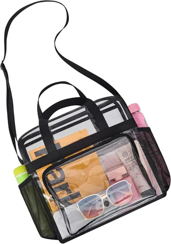 Vista 8 de Bolsa transparente para eventos en estadios: bolsa transparente con correas ajustables para conciertos de trabajo, viajes, bolsillo frontal grande