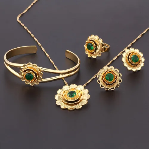 Vista 3 de 2016 nuevo oro etíope conjunto joyería colgante collar brazalete pendientes anillo