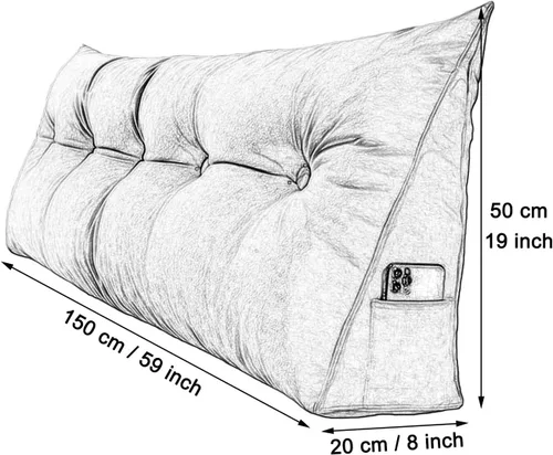 Vista 2 de Almohada de cuña para cama tamaño Queen y tamaño King, cabecera de cama triangular para lectura, almohada de respaldo grande con funda de almohada