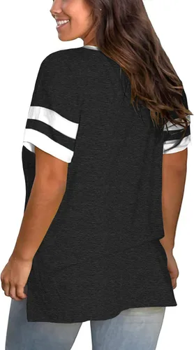 Vista 2 de VISLILY Womens Plus-Size Tops V Neck Summer T Shirts Striped Short Sleeve Tunic Tee