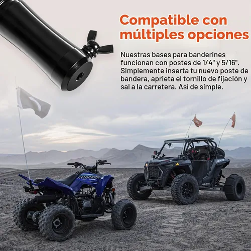 Vista 2 de True Mods - Kit de soporte de poste de bandera de liberación rápida [postes de 1/4 pulgadas y 5/16 pulgadas] [LED listo para montaje en látigo] Base