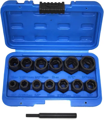 Vista 9 de Juego de 3 piezas de tuercas de tuerca giratoria, extractor de bloqueo de tuerca de rueda dañada de 1/2 pulgada, kit de herramientas de extracción