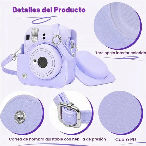 Vista 6 de MUZIRI KINOKOO Funda protectora para cámara instantánea Instax Mini 12, piel sintética premium Fuji Mini 12 funda de transporte con correa ajustable