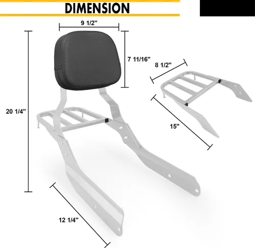 Vista 6 de Respaldo de barra de pasajero con portaequipajes para Honda VTX 1300 1800 N/R/S modelos 2002-2008 acabado cromado