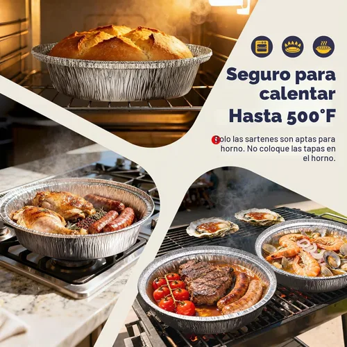 Vista 5 de Fit Meal Prep Paquete de 45 sartenes redondas de papel de aluminio de 9 pulgadas con tapas de cúpula transparentes, latas para tartas desechables