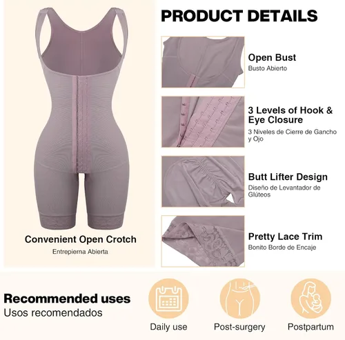 Vista 4 de FeelinGirl Fajas moldeadoras con control de abdomen para mujer BBL Fajas postoperatorias moldeador de body de compresión con entrepierna abierta