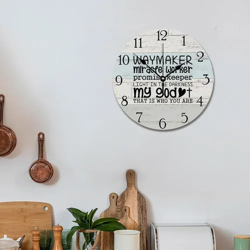 Vista 6 de Waymaker Miracfe Worker - Reloj de pared con versículo bíblico, arte religioso, reloj de madera, texto inspirador cristiano, reloj de madera rústico