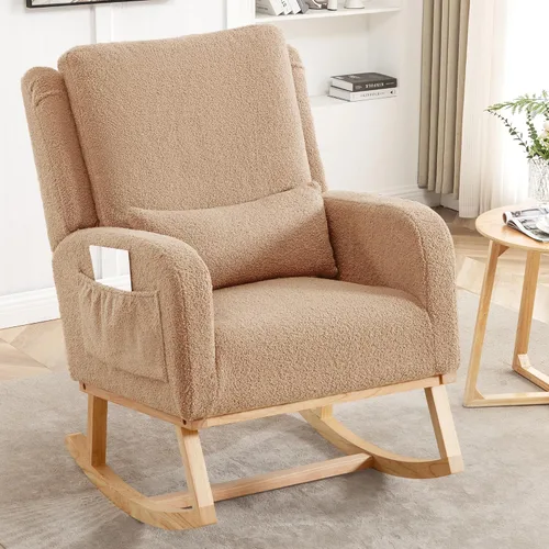 Vista 14 de HCHAIRH Mecedora para cuarto de bebé, sillas mecedoras para lactancia con cojín lumbar, cómodas mecedoras modernas con respaldo alto para cuarto
