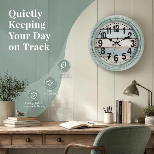 Vista 8 de ZENFUN Reloj de pared rústico de 12 pulgadas, reloj de pared silencioso sin tictac, funciona con pilas, decoración de pared de estilo rústico
