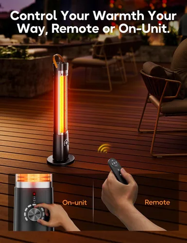 Vista 8 de Calentador al aire libre para patio, 32" Calentadores eléctricos por infrarrojos para interiores con control remoto, 1500W, oscilación de 60°