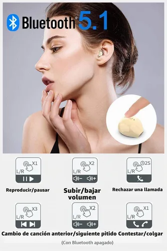 Vista 5 de Auriculares invisibles pequeños, mini, inalámbricos, Bluetooth, discretos, para música, hogar, trabajo
