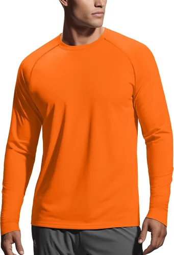 Vista 9 de Zengjo - Camiseta de manga larga para hombre, transpirable, para correr, atlética, deportiva, ligera, con protección solar SPF Canela