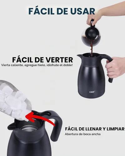 Vista 7 de Jarra térmica para café GiNT de 1L / 34Oz, jarras de café de acero inoxidable aisladas para mantener caliente/Jarra térmica de vacío de doble pared