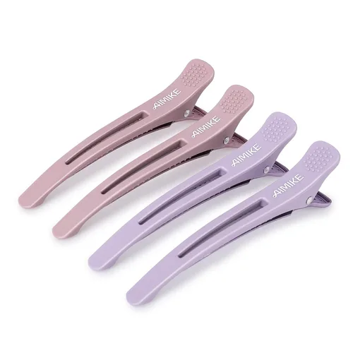 Vista 8 de AIMIKE Pinzas para peinar con pico de pato de silicón sin arrugas para sección, corte y uso en salón Clips de pico de pato con bandas de silicona