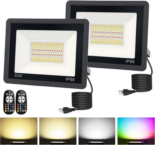 Vista 12 de L LOHAS LED Luz de Inundación LED RGB para Exteriores, 25W Luces de Fiesta DIY que Cambian de Color con Control Remoto, Luz de Patio