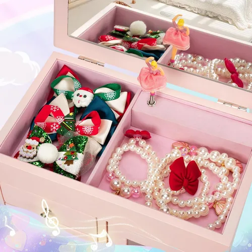 Vista 5 de Miratino Joyero musical para niñas, joyero para niños con bailarina giratoria, cajas grandes de madera de 5 capas de joyería y organizadores
