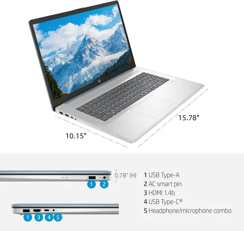 Vista 7 de HP Laptop empresarial con pantalla táctil de 17 pulgadas 2025, Intel Ultra 7 255U (máximo 5.2 GHz), pantalla táctil antirreflejos HD+ de 17.3