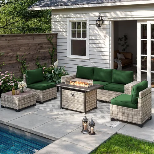Vista 11 de Muebles de patio al aire libre conjunto PE mimbre ratán al aire libre sofá seccional Gris