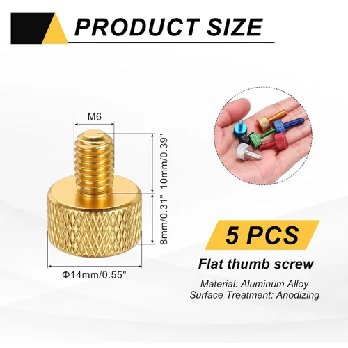 Vista 82 de MECCANIXITY 5 piezas M6x14mm Tornillos de pulgar estriado de cabeza plana, pernos de rosca completa de aleación de aluminio sólido para carcasas