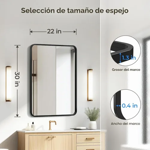 Vista 4 de USHOWER Espejo de baño negro para sobre el fregadero, 22 x 30 pulgadas, espejo rectangular negro mate para pared, espejo de tocador con marco