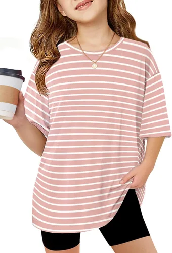 Vista 24 de Arshiner Camisetas de gran tamaño para niñas, camisetas básicas suaves y casuales de verano Negro