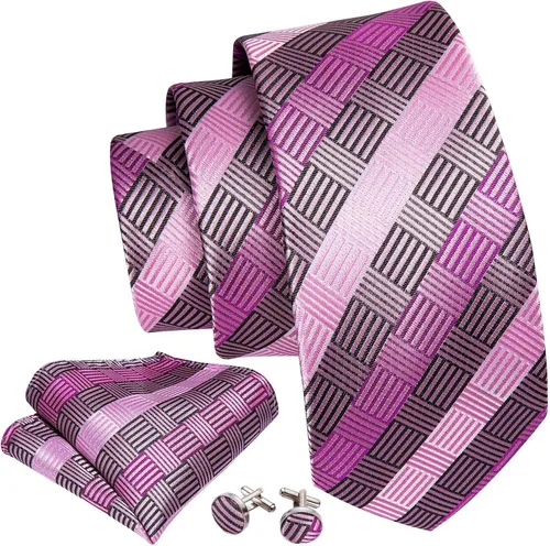 Vista 2 de YOHOWA Conjunto de corbatas a cuadros para hombre de seda negocios boda formal a la moda corbata y bolsillo cuadrado