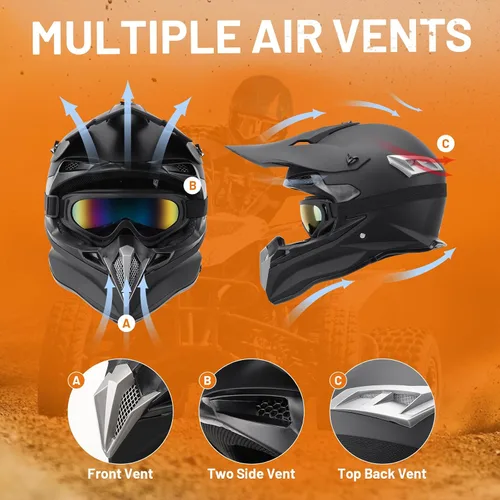 Vista 5 de OUMURS Casco de motocross para adultos con gafas, guantes y máscara, casco de motocross ATV unisex para adultos, hombres y mujeres, visera solar