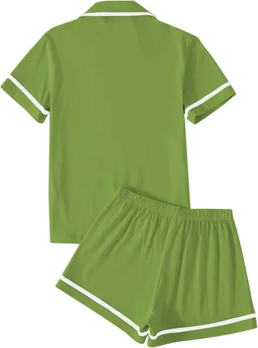 Vista 2 de LYANER Conjunto de pijama de algodón para mujer, camisa de manga corta con botones y pantalones cortos