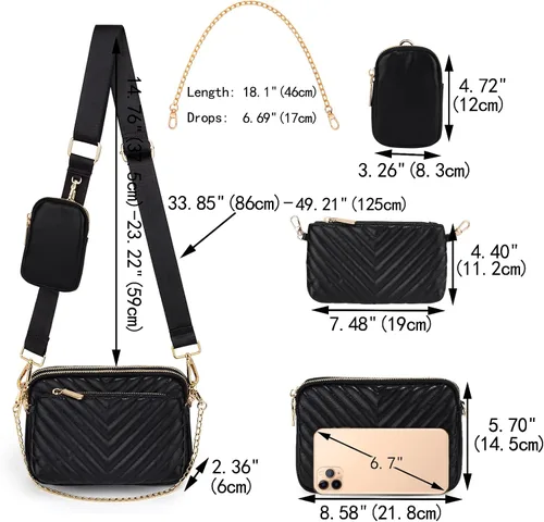 Vista 7 de UTO Pequeñas bolsas cruzadas para mujer, 3 en 1, diseño de moda, mini cangurera con correa
