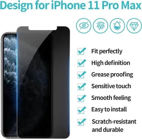 Vista 2 de PEHAEL Paquete de 2 protectores de pantalla de privacidad para iPhone 11 Pro Max/iPhone Xs Max, película de vidrio templado antiespía, dureza 9H