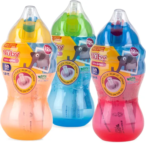 Vista 5 de Nuby Paquete de 3 tazas Mega Flip It con popote flexible suave, 12 onzas