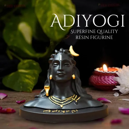 Vista 2 de HOME ARCHIVE Estatua de Lord Adiyogi con detalles dorados para tablero de instrumentos del automóvil, decoración de la oficina en el hogar, resina