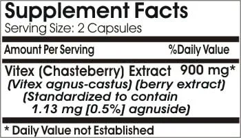 Vista 2 de Vitex Chasteberry Extracto Estandarizado 900mg ~ 100 Cápsulas - Sin Aditivos ~ Naturetition Supplements