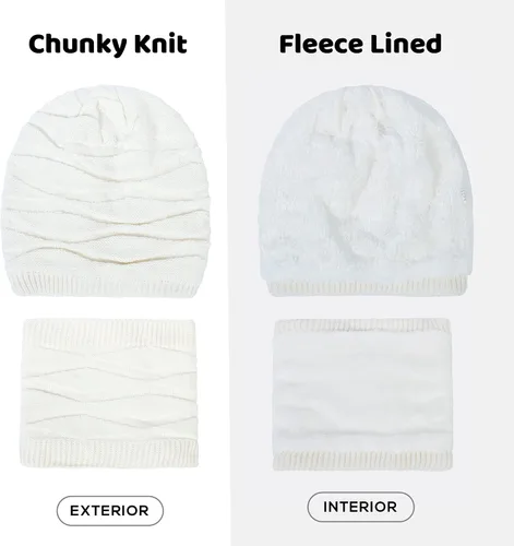 Vista 2 de Muryobao Conjunto de bufanda de invierno para mujer con forro polar cálido holgado y grueso de punto calavero talla única