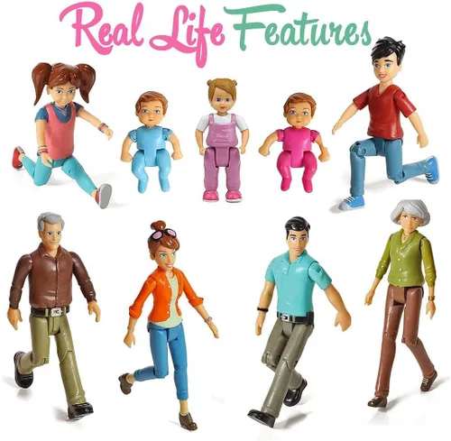 Vista 5 de Beverly Hills Sweet Li'l Family - Juego de 9 figuras flexibles para casa de muñecas: abuelo, abuela, mamá, papá, hermana, hermano, niño pequeño