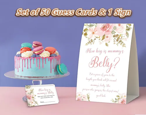 Vista 3 de Juego bohemio para baby shower, con texto en inglés "How Big Is Mommy's Belly Baby Show", decoraciones de baby shower, género neutro, mide