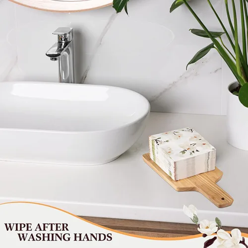 Vista 6 de Outus 100 servilletas de mano desechables con diseño floral de magnolia blanca de 3 capas de flores de primavera para cena, servilletas de mano