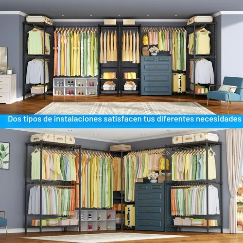 Vista 4 de ULIFHOME E10L - Perchero en forma de L para esquina (con barra de suspensión expandible), resistente y independiente para colgar ropa, perchero