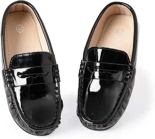 Vista 5 de Mocasines de cuero sin cordones para niños y niñas, con textura, planos, vestido de barco, mocasín, escuela, zapatos para caminar diariamente