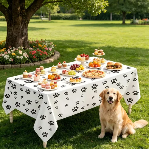 Vista 5 de BOYIVI Mantel de plástico con estampado de patas de cachorro, 3 piezas, tamaño grande, rectangulares, desechables, fundas de mesa rectangulares
